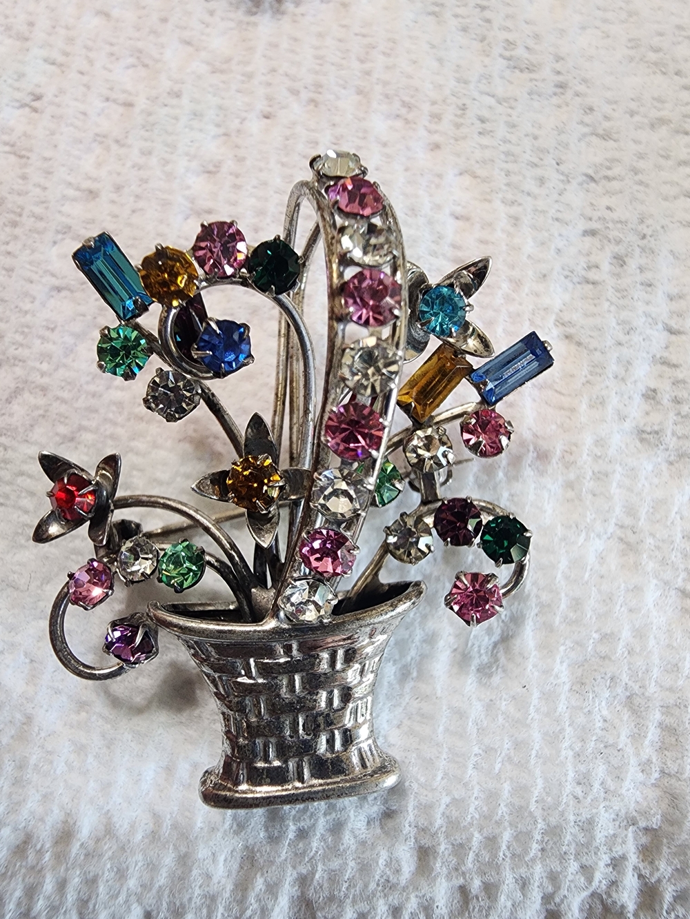 925  Multicolor Crystal Flower Basket Brooch